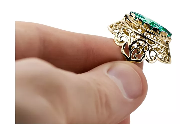 حرف يدوية فينتاج خاتم الزمرد 14 كارت من الذهب الأصفر vrc017y